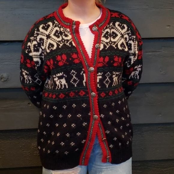 Vintage ALPS Jacquard Wool Button Up Oversized Cardigan Sweater sz M Women's VTG
